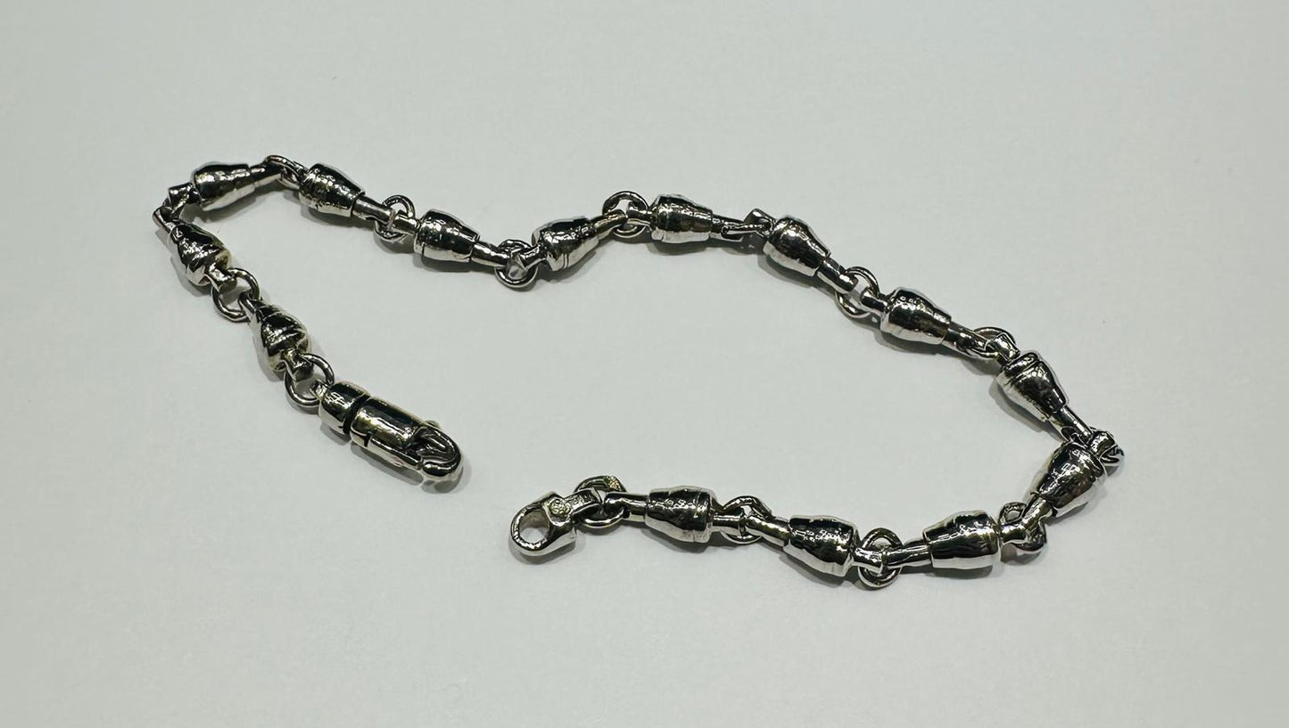 10K WHITE GOLD FISHER LINK CHAIN BRACELET- 9gm 7" 3.75mm