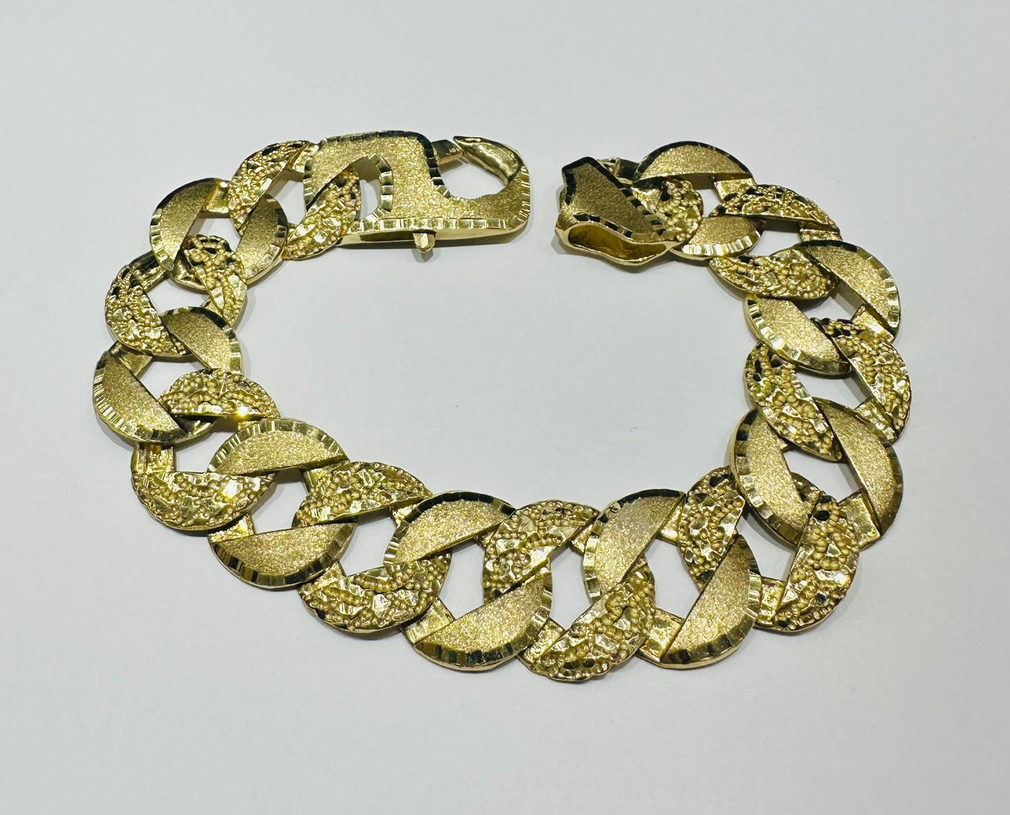 10K GOLD NUGGET CUBAN LINK CHAIN BRACELET- 54gm 9" 19.45mm