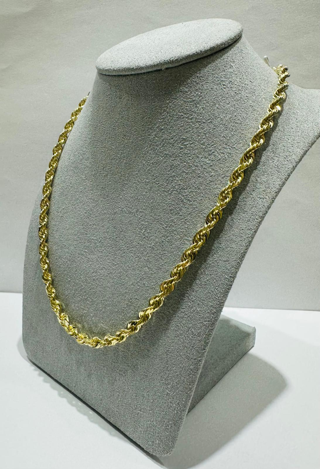10K GOLD SOLID ROPE CHAIN NECKLACE- 23.8gm 20" 3.62mm