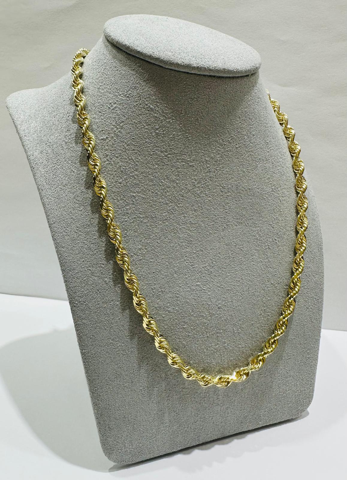 10K GOLD SOLID ROPE CHAIN NECKLACE- 26.8gm 22" 3.62mm