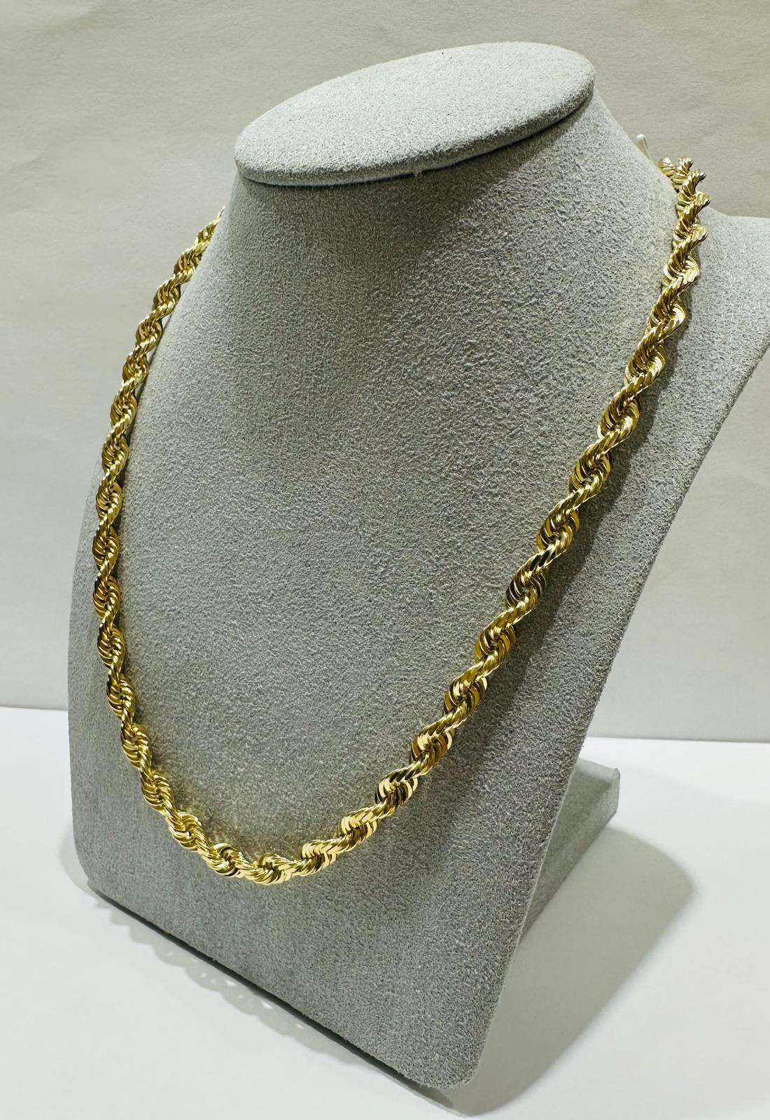 10K GOLD SOLID ROPE CHAIN NECKLACE- 37.8gm 24" 4.80mm