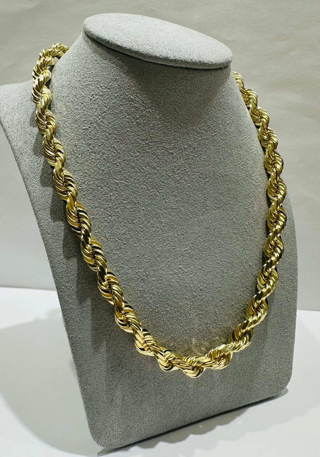 10K GOLD SOLID ROPE CHAIN NECKLACE- 87.5gm 22" 6.32mm