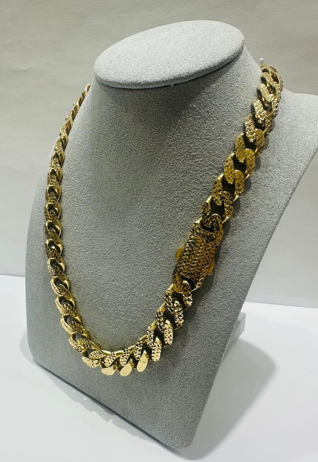 10K GOLD DIAMOND CUT MONACO LINK CHAIN NECKLACE- 38.8gm 24" 10.25mm