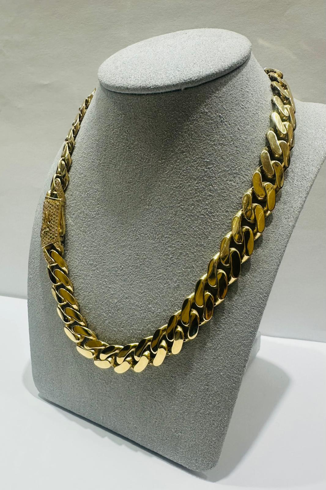 10K GOLD SEMI SOLID MIAMI CUBAN LINK CHAIN NECKLACE- 36.5gm 24" 10.80mm