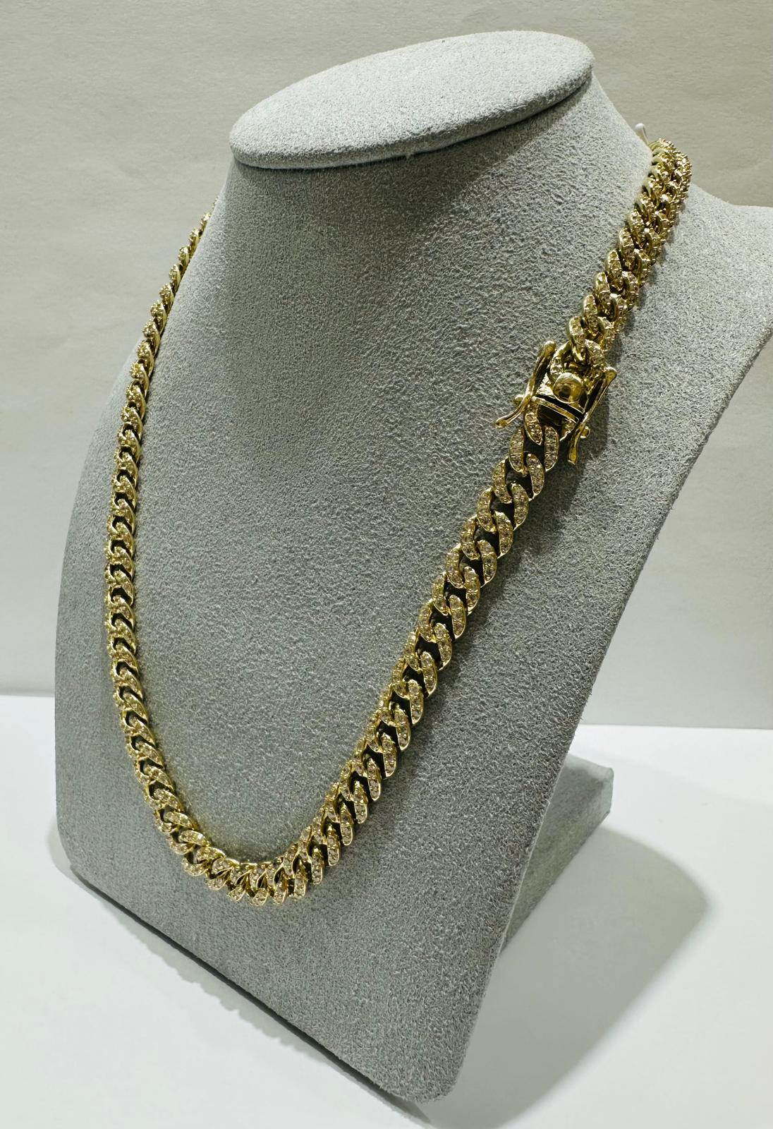 10K GOLD MIAMI CUBAN LINK CHAIN NECKLACE WITH WHITE SAPPHIRE- 49.3gm 20" 7.00mm
