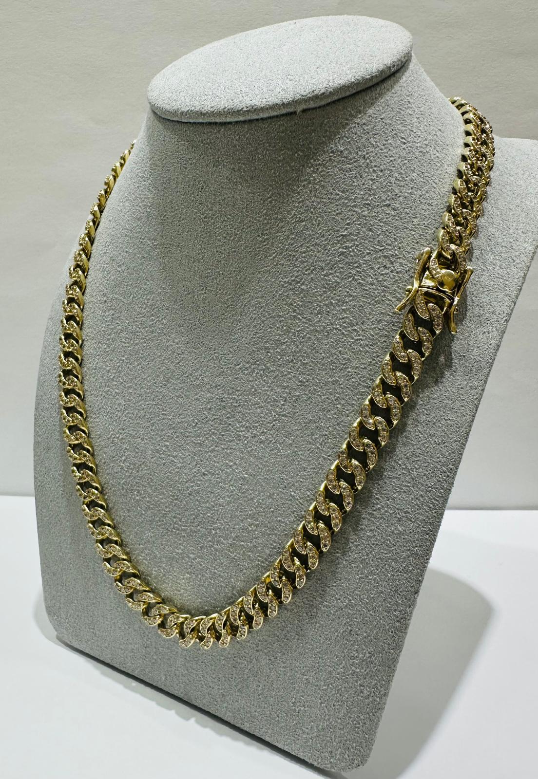 10K GOLD MIAMI CUBAN LINK CHAIN NECKLACE WITH WHITE SAPPHIRE- 55.2gm 21" 7.25mm