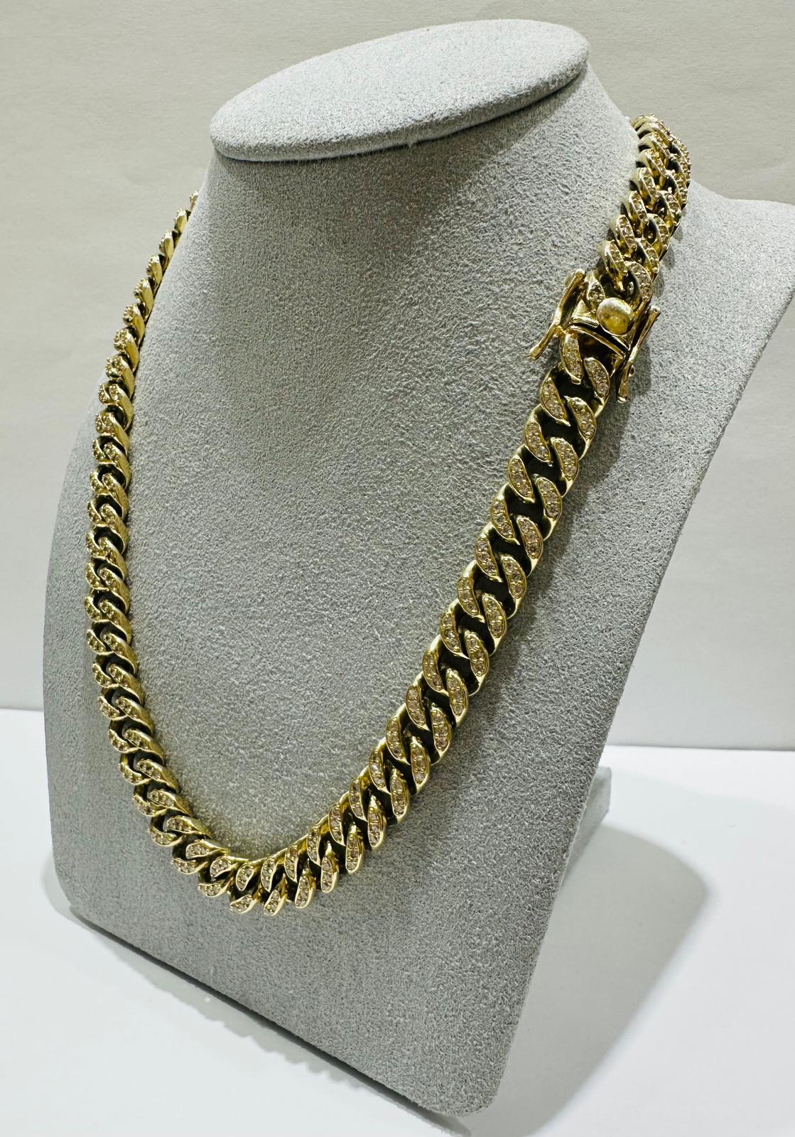 10K GOLD MIAMI CUBAN LINK CHAIN NECKLACE WITH WHITE SAPPHIRE- 75.8gm 20" 8.75mm