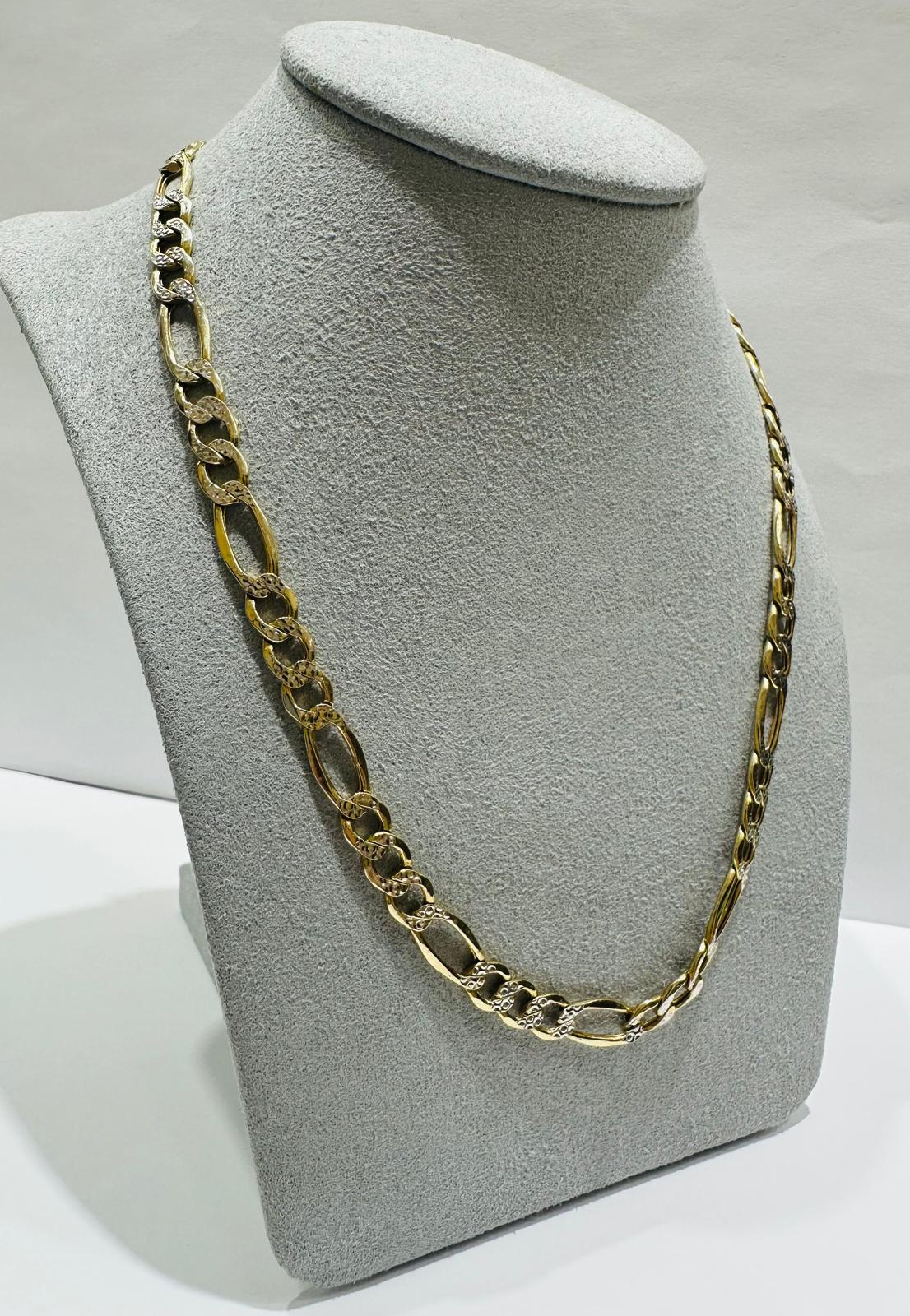10K GOLD DIAMOND CUT FIGARO LINK CHAIN- WEIGHT: 14gm 24" 6.20mm