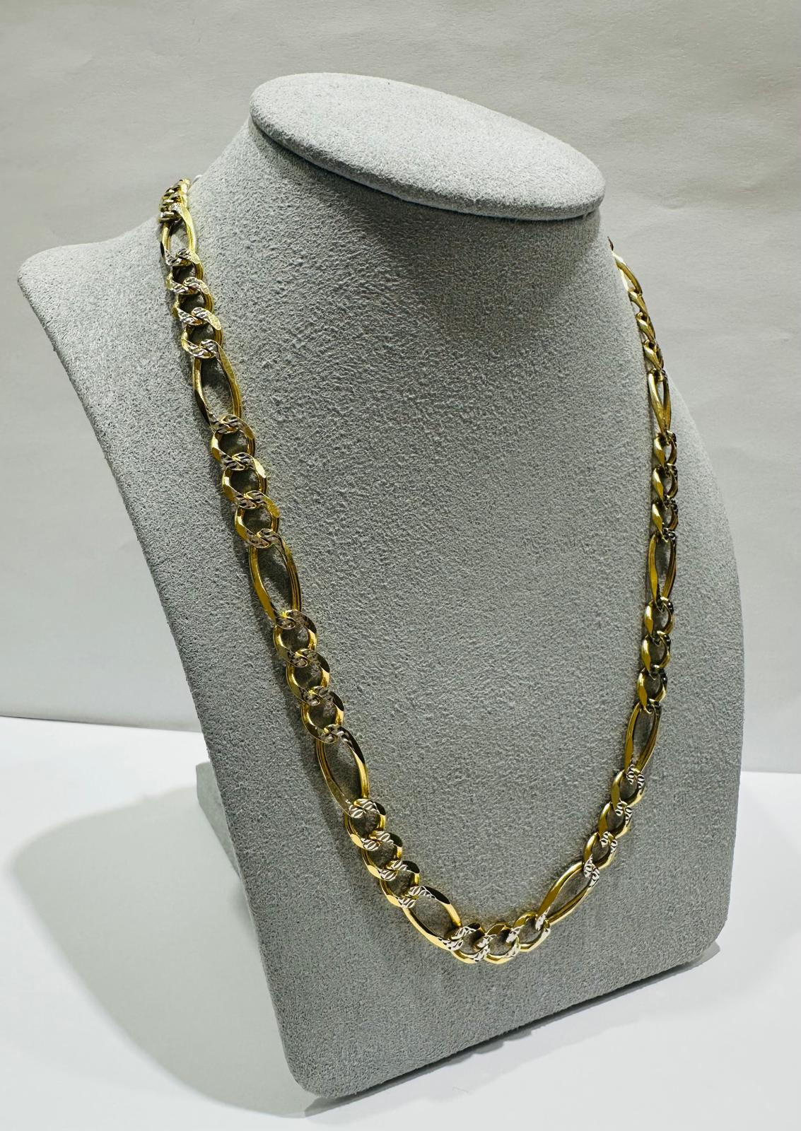 10K GOLD DIAMOND CUT FIGARO LINK CHAIN- WEIGHT: 23.5gm 20" 6.45mm