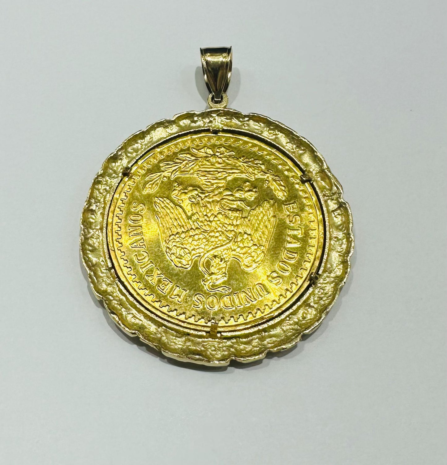 10K GOLD CENTENARIO 50 PESOS PENDANT- WEIGHT: 38.5gm