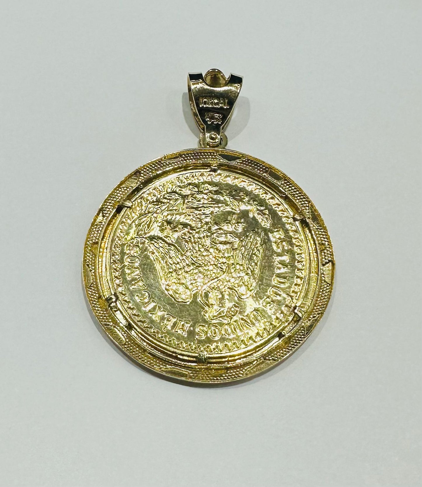 10K GOLD CENTENARIO 50 PESOS PENDANT- WEIGHT: 30.0gm