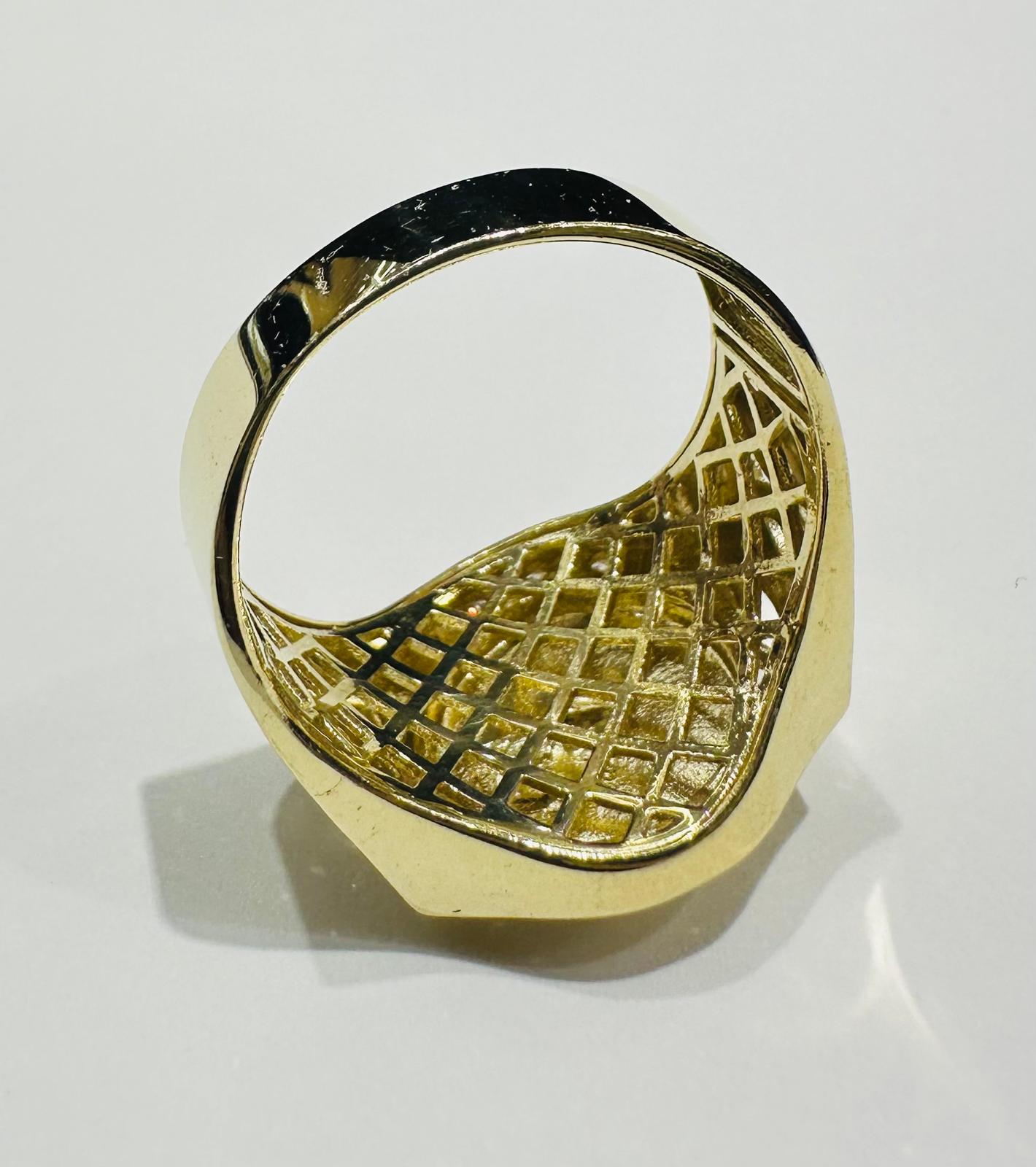 10K GOLD MEDUSA HEAD RING WITH WHITE SAPPHIRE- WEIGHT: 7.5gm