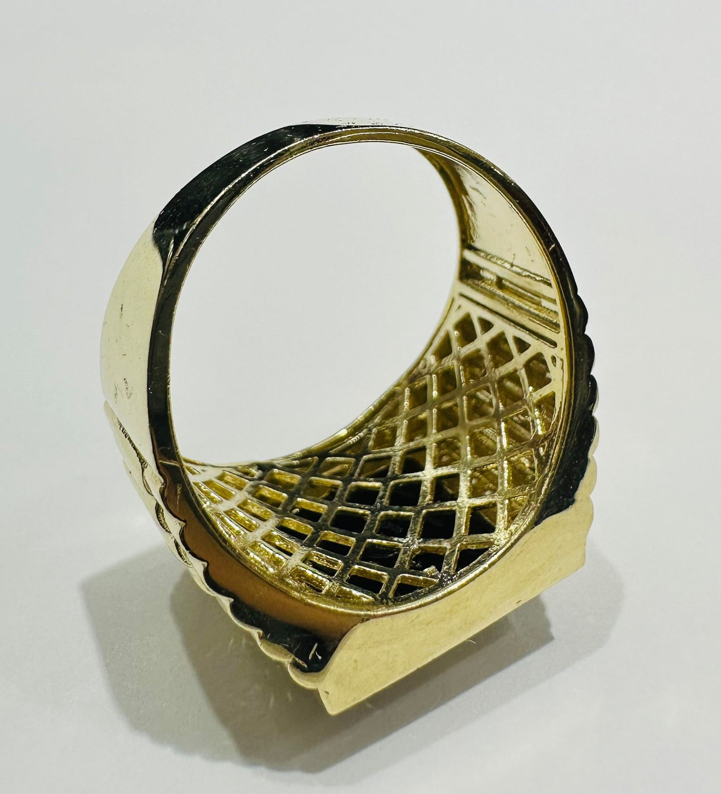 10K GOLD MEDUSA HEAD RING WITH WHITE SAPPHIRE- WEIGHT: 10.5gm