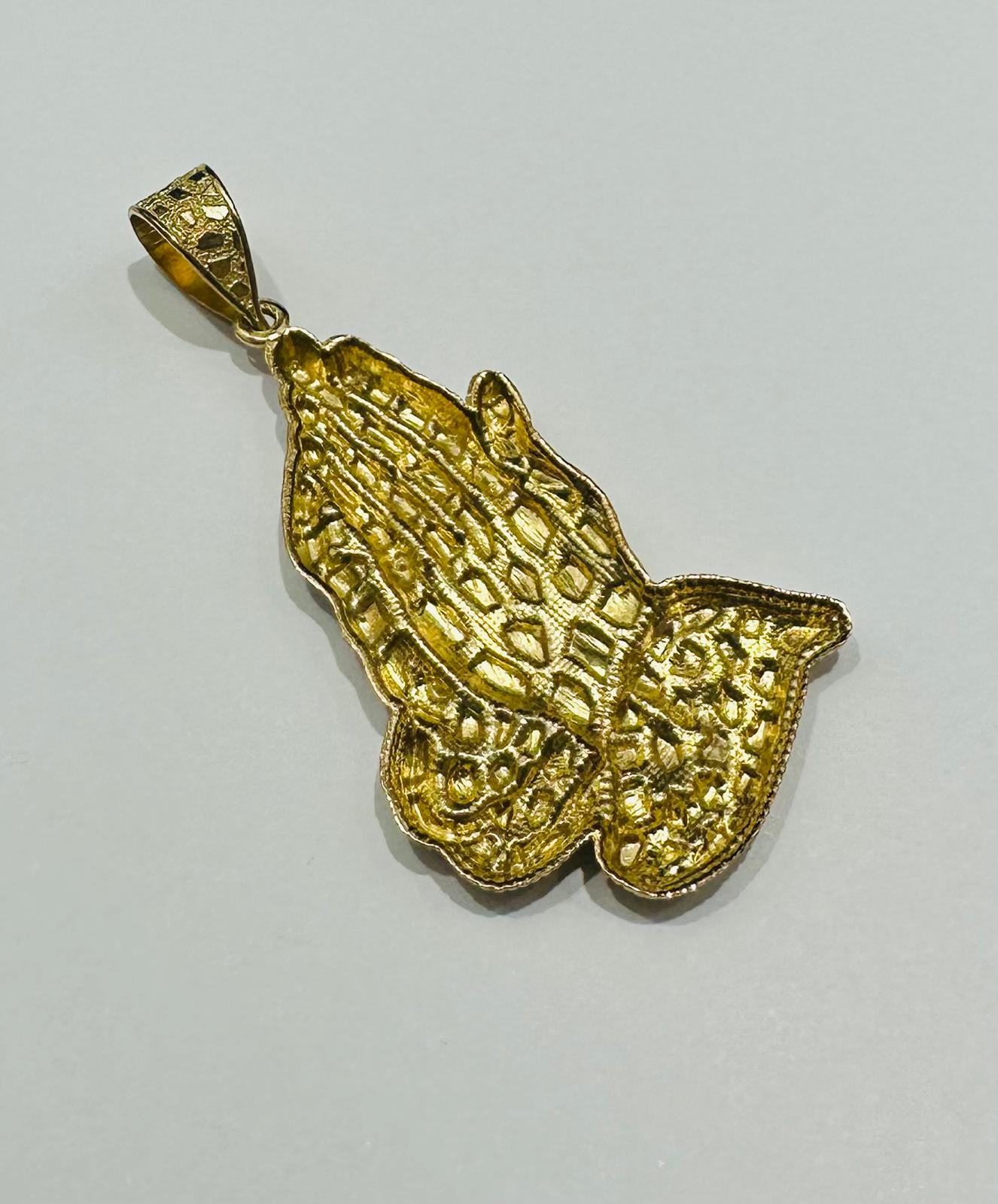 10K GOLD NUGGET PRAYING HANDS PENDANT- WEIGHT: 7.2gm