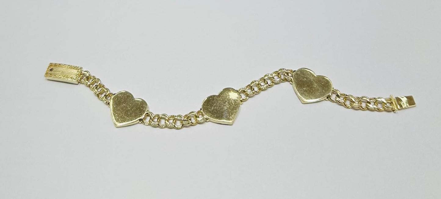10K GOLD HEART CHINO LINK BRACELET- WEIGHT: 12.3gm 7"