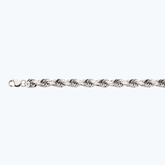 10K 12MM WHITE GOLD SOLID DC ROPE 8.5" CHAIN BRACELET (AVAILABLE IN LENGTHS 7" - 30")