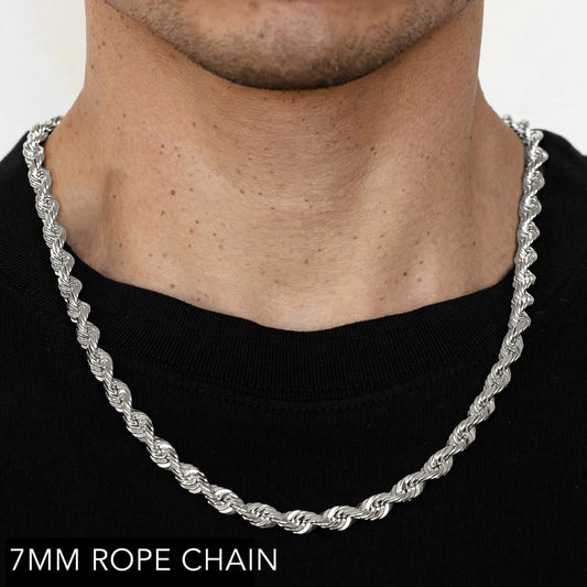 10K 7MM WHITE GOLD SOLID DC ROPE 18" CHAIN NECKLACE (AVAILABLE IN LENGTHS 7" - 30")