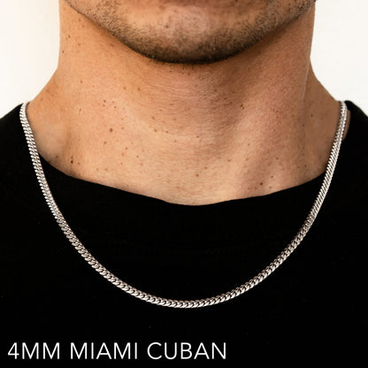 10K 4MM WHITE GOLD SOLID MIAMI CUBAN 18" CHAIN NECKLACE (AVAILABLE IN LENGTHS 7" - 30")