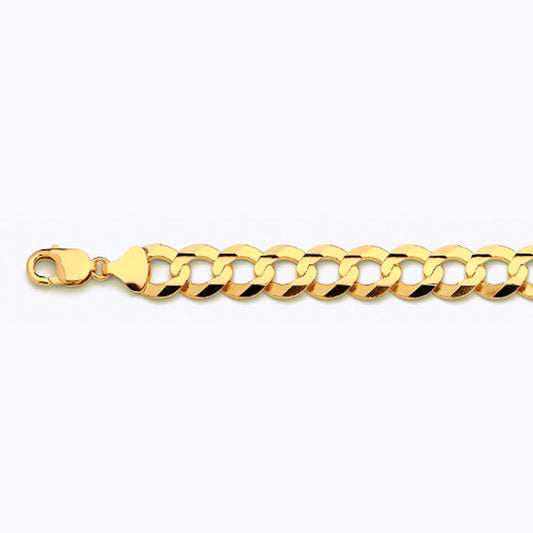 10K 14MM YELLOW GOLD SOLID CURB 9" CHAIN BRACELET (AVAILABLE IN LENGTHS 7" - 30")