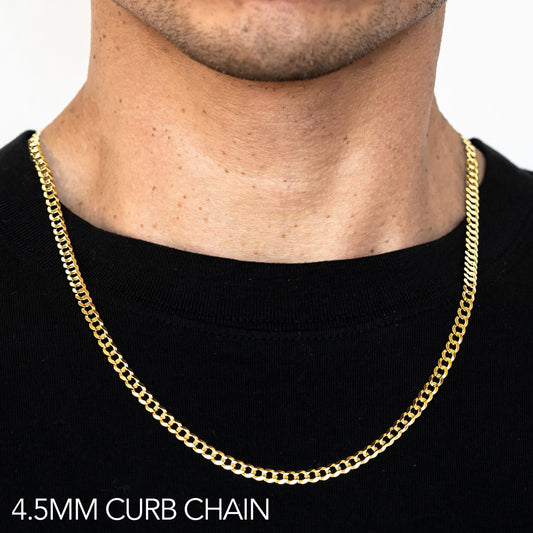 10K 4.5MM YELLOW GOLD HOLLOW CURB 22" CHAIN NECKLACE (AVAILABLE IN LENGTHS 7" - 30")