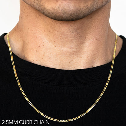 10K 2.5MM YELLOW GOLD HOLLOW CURB 18" CHAIN NECKLACE (AVAILABLE IN LENGTHS 7" - 30")