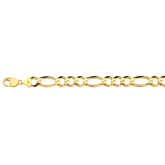 14K 12MM YELLOW GOLD SOLID FIGARO 8" CHAIN BRACELET (AVAILABLE IN LENGTHS 7" - 30")