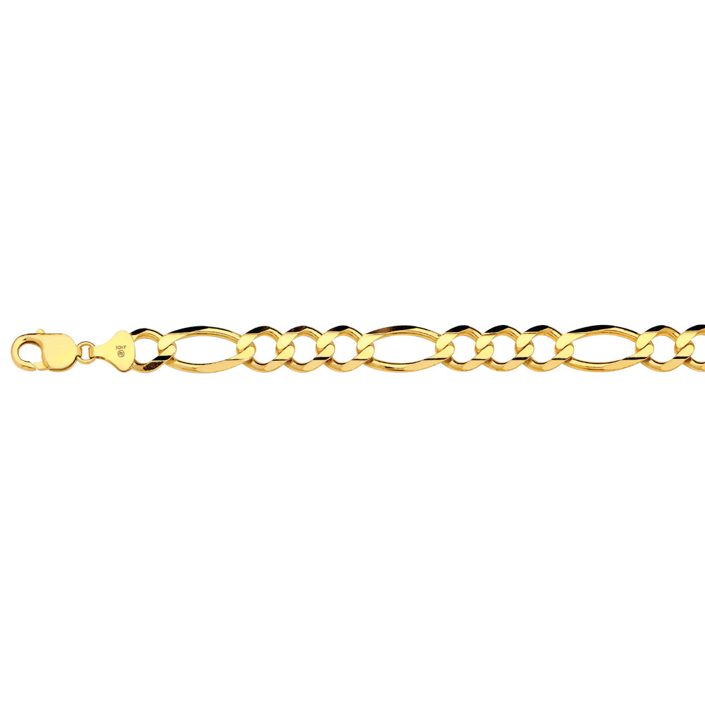 14K 12MM YELLOW GOLD SOLID FIGARO 9" CHAIN BRACELET (AVAILABLE IN LENGTHS 7" - 30")
