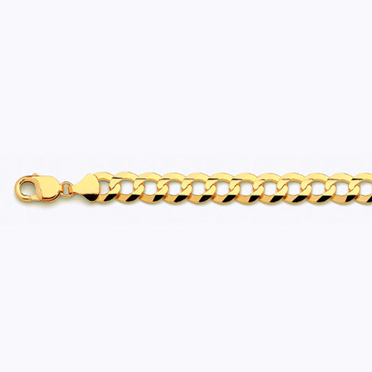 14K 11MM YELLOW GOLD SOLID CURB 9" CHAIN BRACELET (AVAILABLE IN LENGTHS 7" - 30")