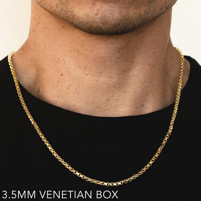 14K 3.5MM YELLOW GOLD VENETIAN BOX 24" CHAIN NECKLACE (AVAILABLE IN LENGTHS 7" - 30")