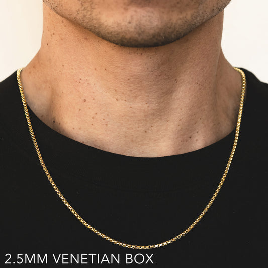 14K 2.5MM YELLOW GOLD VENETIAN BOX 22" CHAIN NECKLACE (AVAILABLE IN LENGTHS 7" - 30")