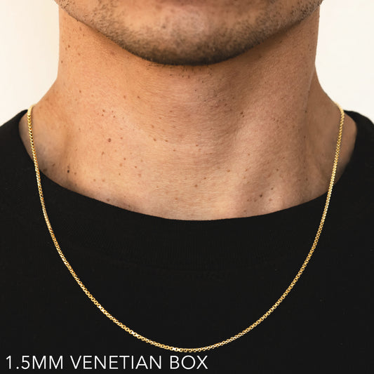 14K 1.5MM YELLOW GOLD VENETIAN BOX 26" CHAIN NECKLACE (AVAILABLE IN LENGTHS 7" - 30")