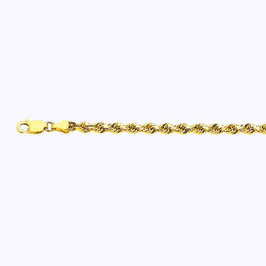 18K 3.5MM YELLOW GOLD SOLID DC ROPE 7" CHAIN BRACELET (AVAILABLE IN LENGTHS 7" - 30")