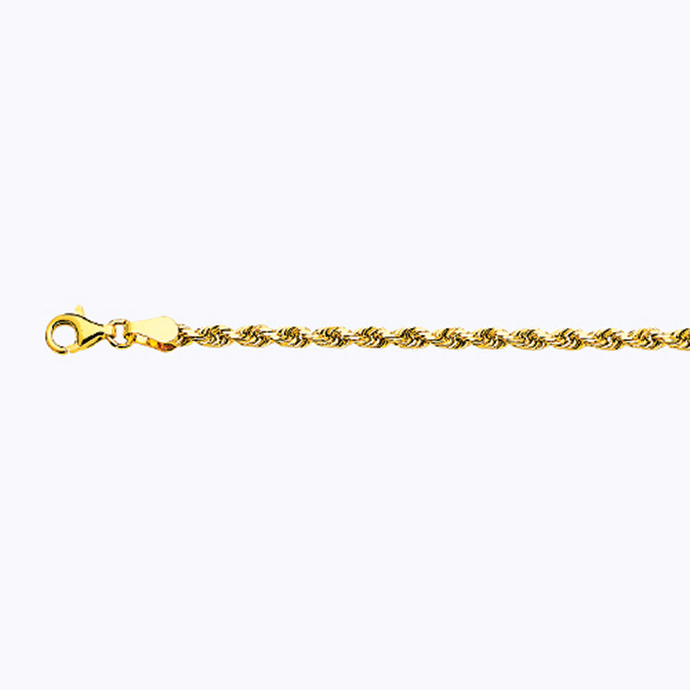 18K 3MM YELLOW GOLD SOLID DC ROPE 7.5" CHAIN BRACELET (AVAILABLE IN LENGTHS 7" - 30")