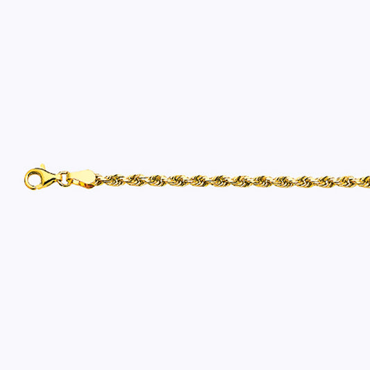 18K 3MM YELLOW GOLD SOLID DC ROPE 7.5" CHAIN BRACELET (AVAILABLE IN LENGTHS 7" - 30")