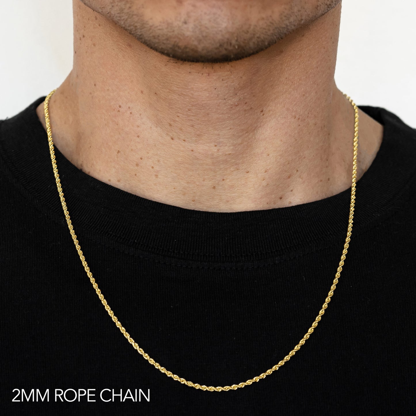 18K 2MM YELLOW GOLD SOLID DC ROPE 20" CHAIN NECKLACE (AVAILABLE IN LENGTHS 7" - 30")