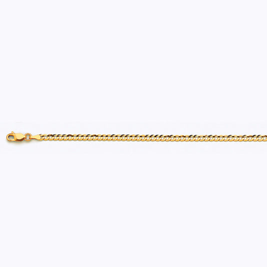 10K 3MM YELLOW GOLD SOLID CURB 8" CHAIN BRACELET (AVAILABLE IN LENGTHS 7" - 30")