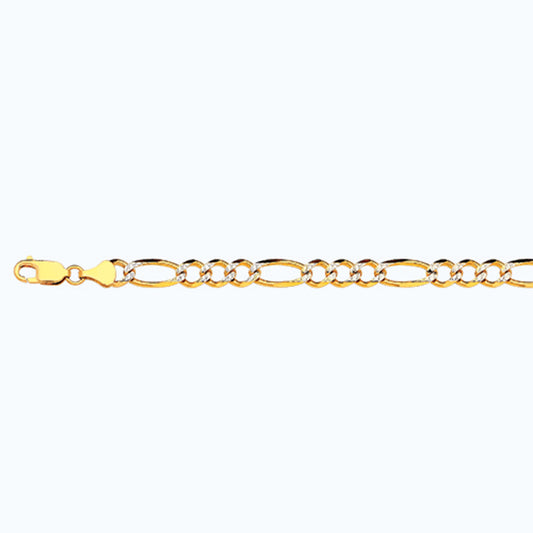 10K 6.5MM YELLOW GOLD SOLID PAVE FIGARO 22" CHAIN NECKLACE (AVAILABLE IN LENGTHS 7" - 30")