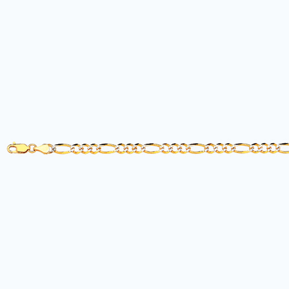 14K 4.5MM YELLOW GOLD SOLID PAVE FIGARO 20" CHAIN NECKLACE (AVAILABLE IN LENGTHS 7" - 30")