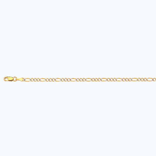 10K 2.5MM YELLOW GOLD SOLID PAVE FIGARO 22" CHAIN NECKLACE (AVAILABLE IN LENGTHS 7" - 30")