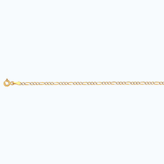 10K 2MM YELLOW GOLD SOLID PAVE FIGARO 7.5" CHAIN BRACELET (AVAILABLE IN LENGTHS 7" - 30")