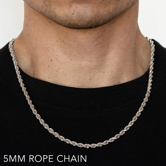 10K 5MM WHITE GOLD SOLID DC ROPE 22" CHAIN NECKLACE (AVAILABLE IN LENGTHS 7" - 30")