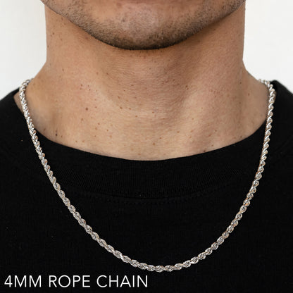 10K 4MM WHITE GOLD SOLID DC ROPE 22" CHAIN NECKLACE (AVAILABLE IN LENGTHS 7" - 30")