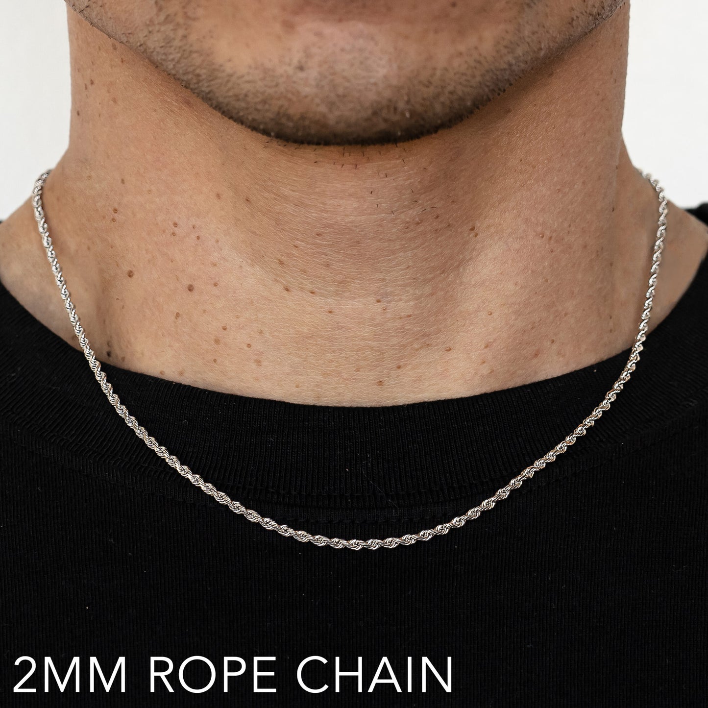 14K 2MM WHITE GOLD SOLID DC ROPE 24" CHAIN NECKLACE (AVAILABLE IN LENGTHS 7" - 30")