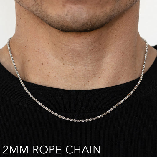 14K 2MM WHITE GOLD SOLID DC ROPE 7.5" CHAIN BRACELET (AVAILABLE IN LENGTHS 7" - 30")