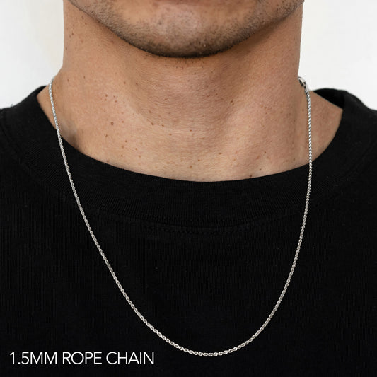 14K 1.5MM WHITE GOLD SOLID DC ROPE 20" CHAIN NECKLACE (AVAILABLE IN LENGTHS 7" - 30")