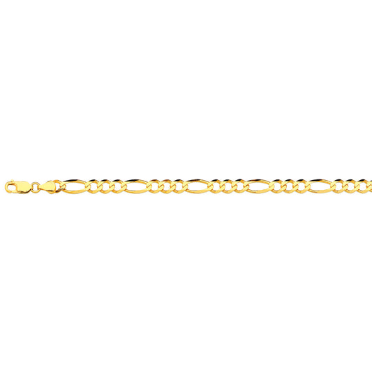 14K 6.5MM YELLOW GOLD SOLID FIGARO 7" CHAIN BRACELET (AVAILABLE IN LENGTHS 7" - 30")