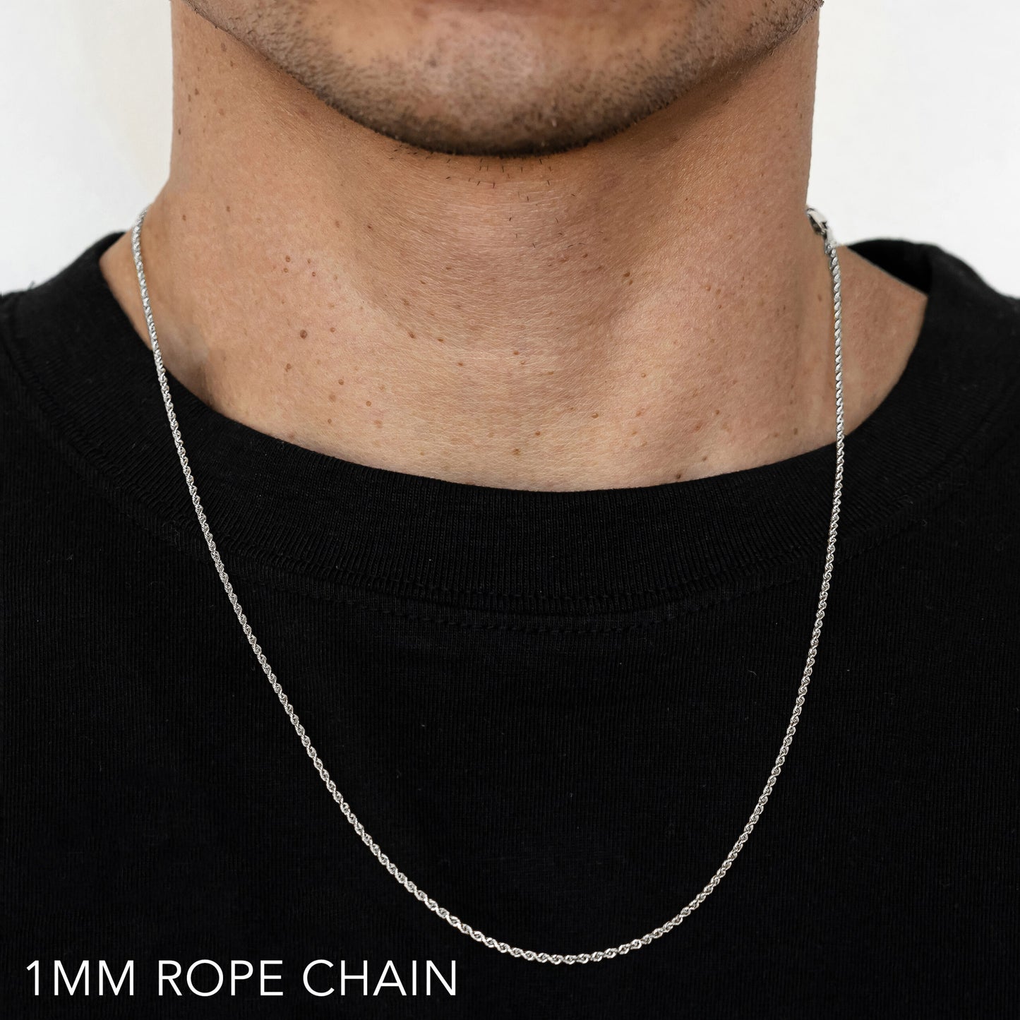14K 1MM WHITE GOLD SOLID DC ROPE 18" CHAIN NECKLACE (AVAILABLE IN LENGTHS 7" - 30")
