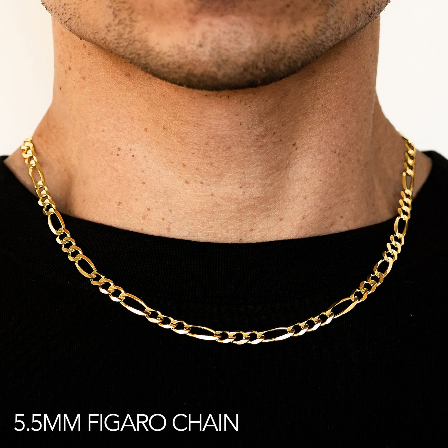 10K 5.5MM YELLOW GOLD SOLID FIGARO 26" CHAIN NECKLACE (AVAILABLE IN LENGTHS 7" - 30")