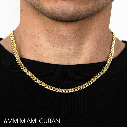 10K 6MM YELLOW GOLD SOLID MIAMI CUBAN 24" CHAIN NECKLACE (AVAILABLE IN LENGTHS 7" - 30")