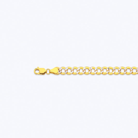 10K 5.5MM YELLOW GOLD HOLLOW PAVE CURB 7" CHAIN BRACELET (AVAILABLE IN LENGTHS 7" - 30")